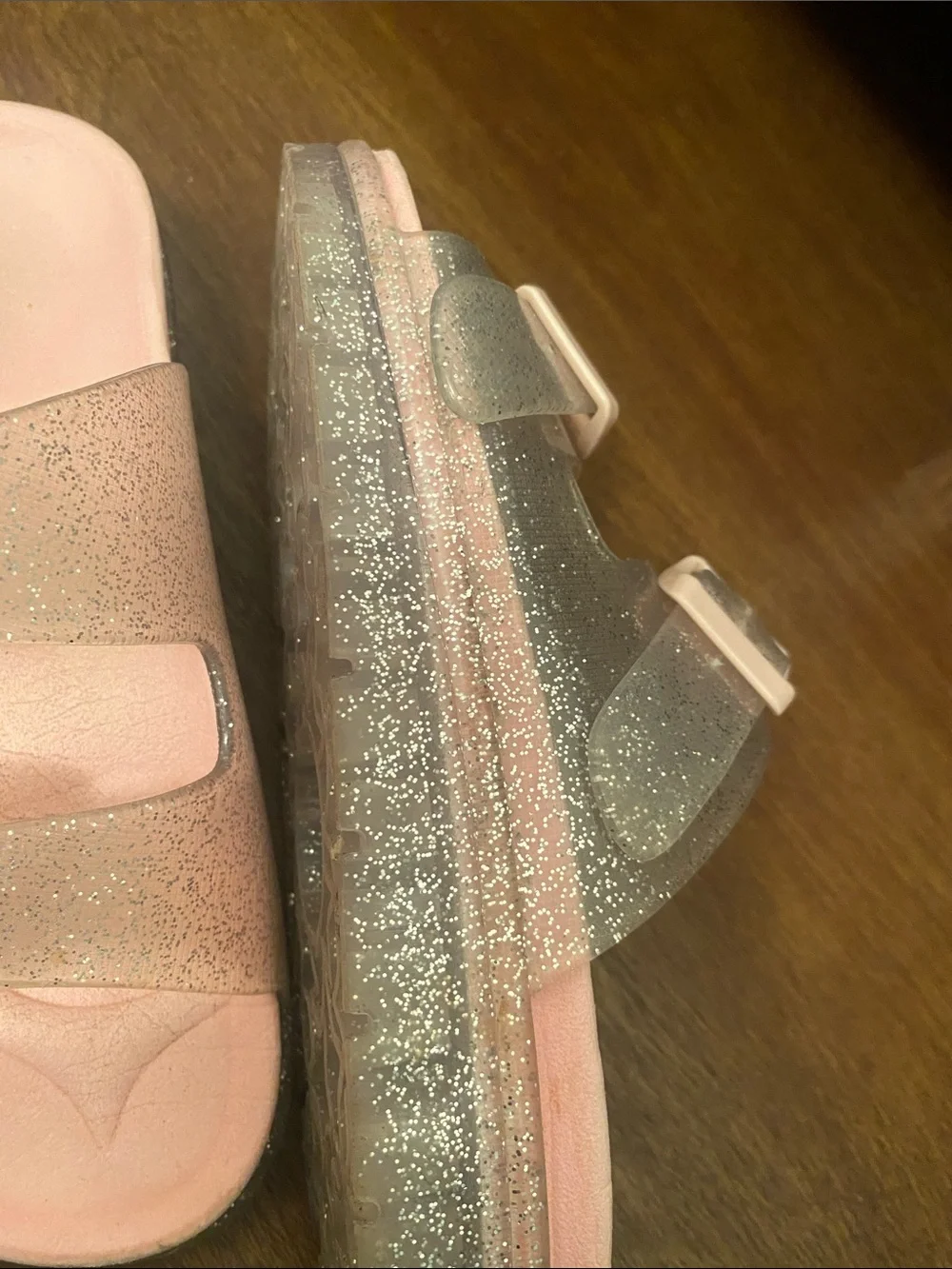 Girls' Glitter Pink Double-Buckle Slide Sandals
